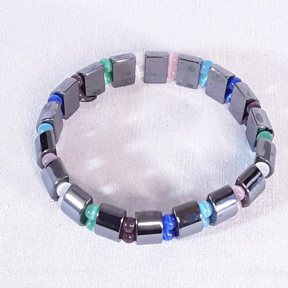 Gun Metal Stretch Bracelet With Multicolor Tiger's Eye Beads - Picture 5 of 7